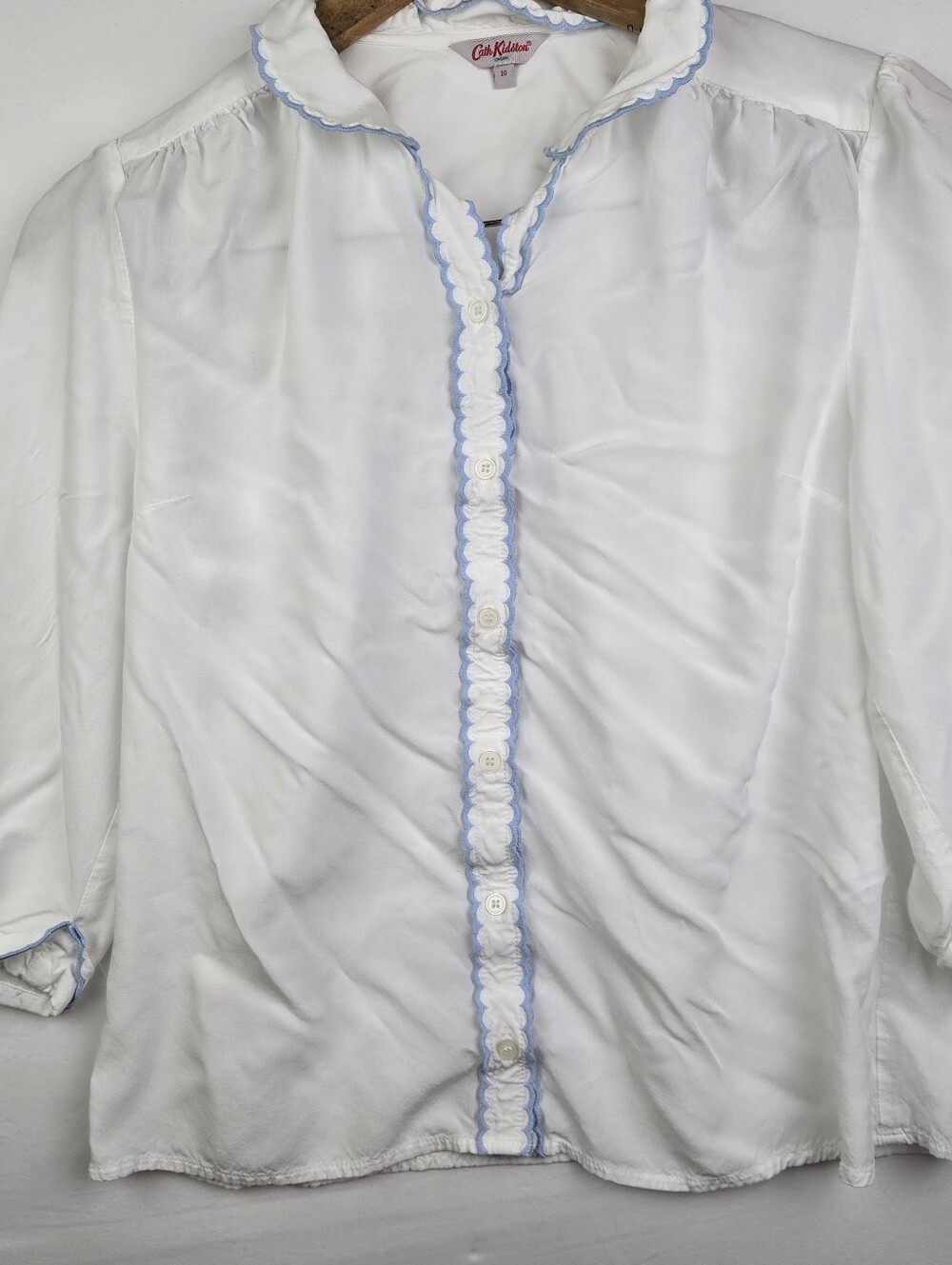 Cath Kidston White With Blue Trim blouse UK Size 10
